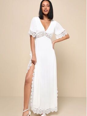 Sweeten the Occasion White Lace Short Sleeve Maxi Dress LULUs